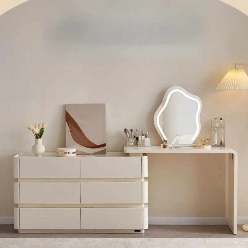 

Chest Drawers Bedroom Makeup Vanities Cabinets Minimalist Beauty Dressers Mirror Makeup Table Wooden Hotel Salon Furniture