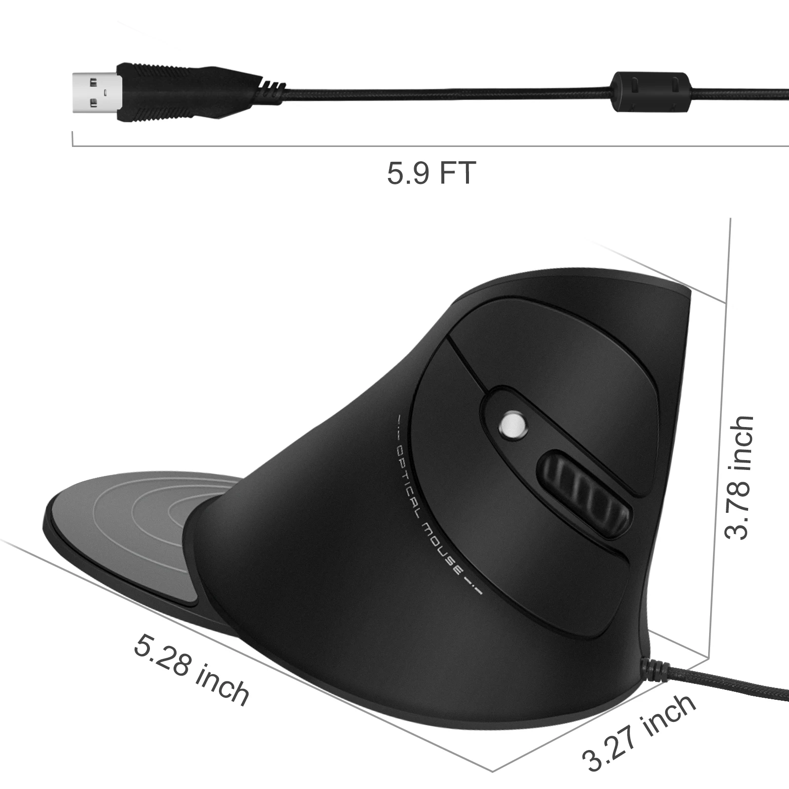 ZELOTES-ratón óptico de juegos por cable, periférico ergonómico Vertical, RGB, Mouse Vertical, USB, programa, 3200 DPI, almohadilla extendida, T-30