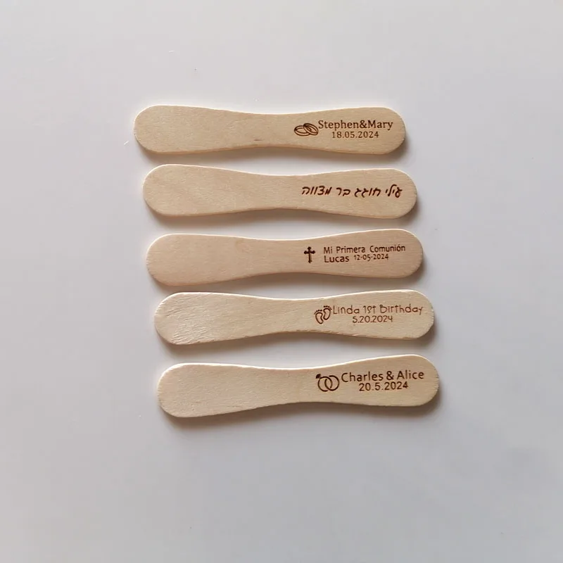 

50/100 Custom Engraved Natural Wooden Popsicle Sticks Iic Cream Stick With Party Event Wedding Birthday Baby Shower Name Date