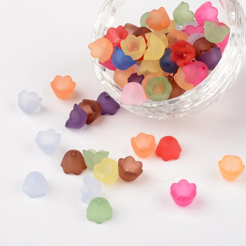 100pc Mixed Frosted Acrylic Tulip Flower Bead Caps Lily of the Valley 10mm wide 6mm thick Hole:1.5mm