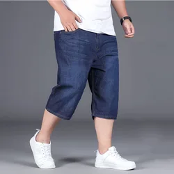 Streetwear moda erkekler Denim şort yaz yeni gevşek büyük boy boy Koreon erkek giysileri rahat düz Calf ğı-uzunluk pantolon 50