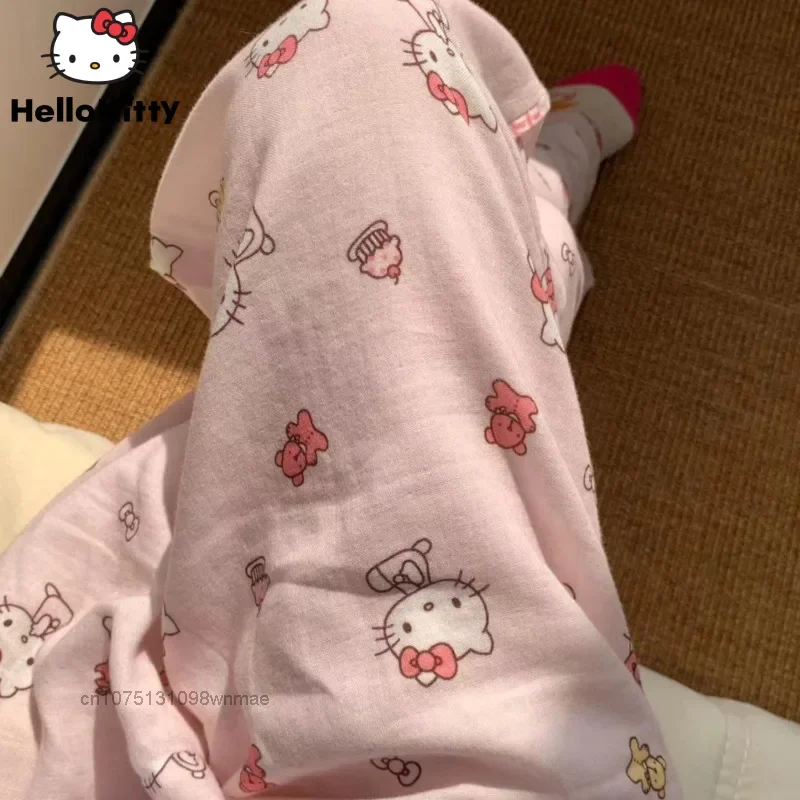 Sanrio Cute Soft Hello Kitty Printed Sleepwear Pants for Women Summer Loose Casual Home Long Pants Cozy Trousers Clothes