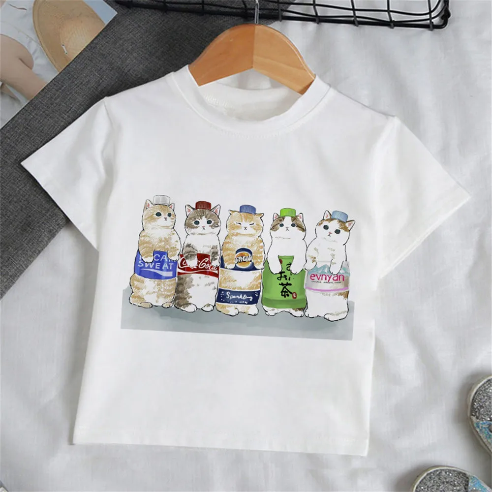 Girls Cartoon Cat T Shirt Tee Fashion Kids 3-12 Years Outdoor Clothes for Children Teenagers T-Shirt 10 Years Old Girls Clothes