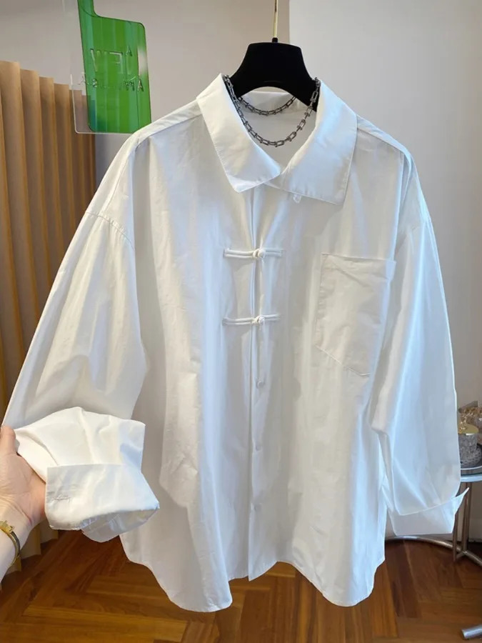 

New 2026 Summer Chinese National Style Long Sleeve Button up Shirt Women's Premium Feel Loose Fit Cotton Neck Daily Wear