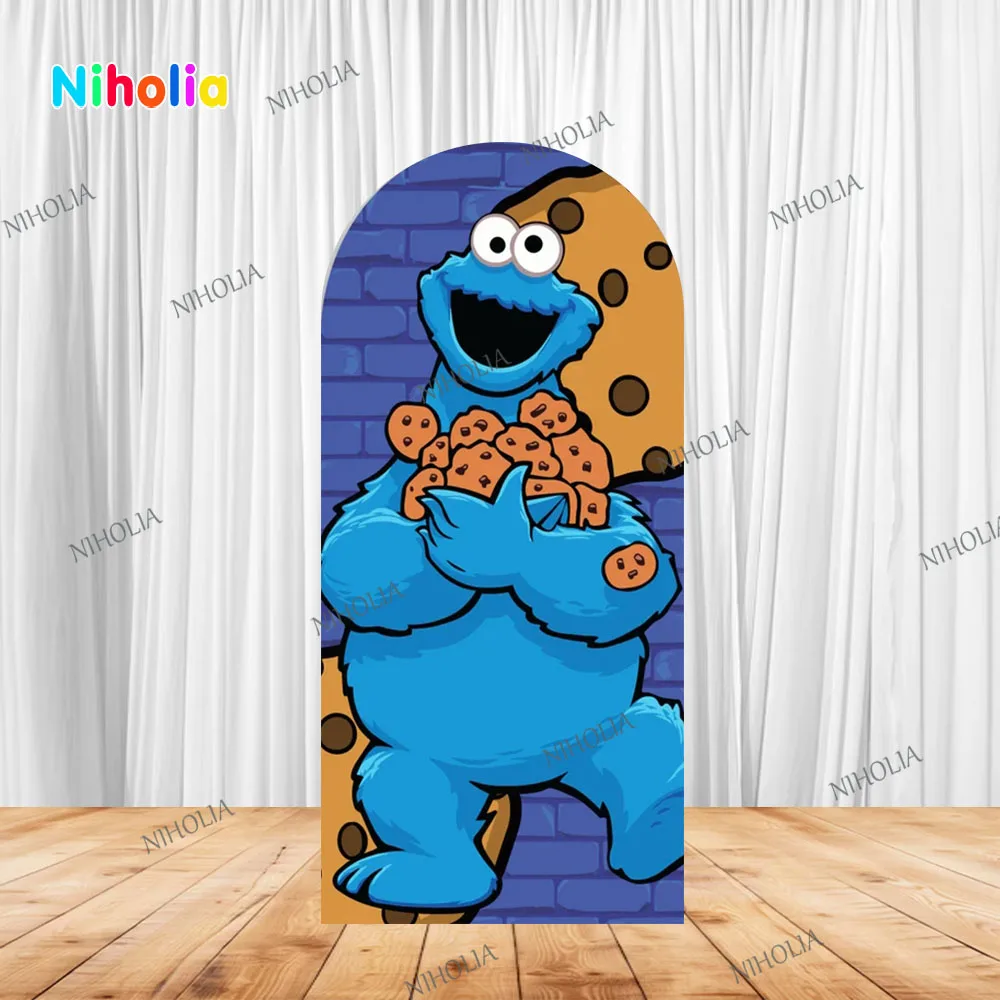 Cookie Monster Arch Blue Backdrop Birthday Party Photo Sesame Street Photograph Background Decoration Baby Shower Photo Booth