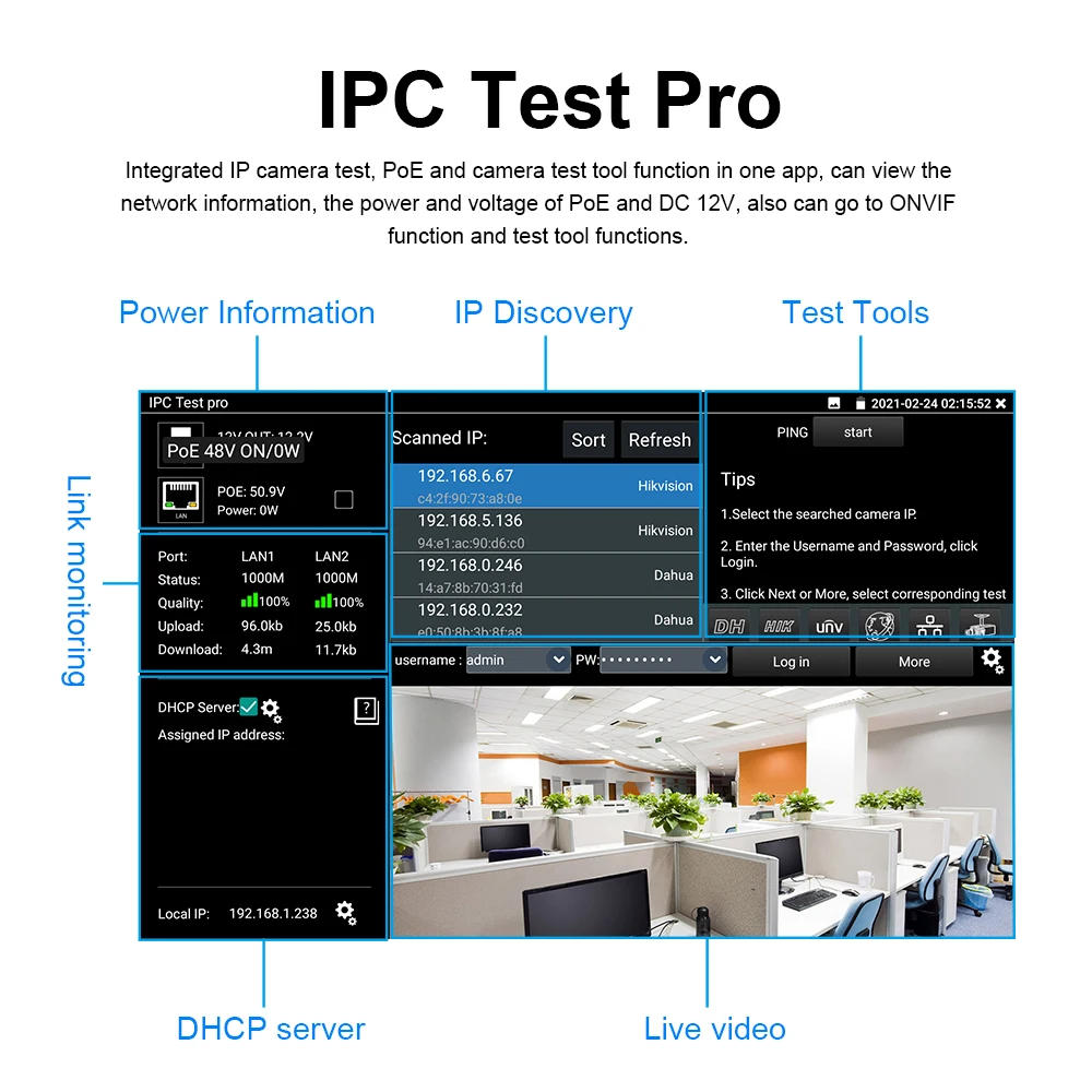 CCTV  Tester 8MP AHD/CVI/TVI/SDI 8K IP Camera Tester with HDMI Input UTP Cable Test PoE Power Output WIFI Analyzer Cable Tracer