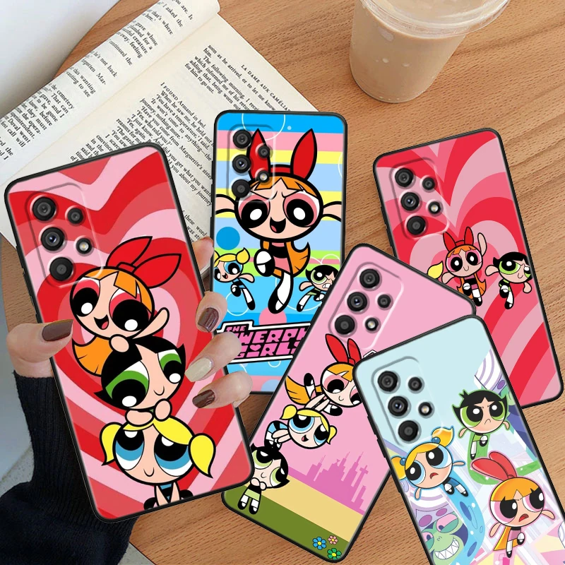 Cartoon Powerpuffs Girls For Samsung Note 20 10 Ultra Plus A31 A8 A14 j6 A12 A5 A70 A7 A34 A20 A04 A24 5G Black Phone Case