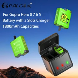 For GoPro 8 Go Pro Hero 7 6 Battery Pack 1800mAh Batteries with Led USB Type C Charger for GoPro Hero 5 Replacement Battery Kit