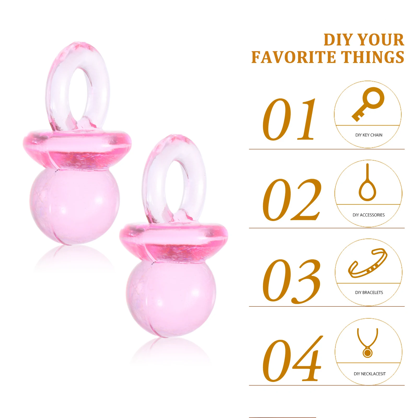 

50 Pcs Handmade Beads for Children Baby Pacifier Necklace Acrylic Shower Favors Nipple Clear Pink