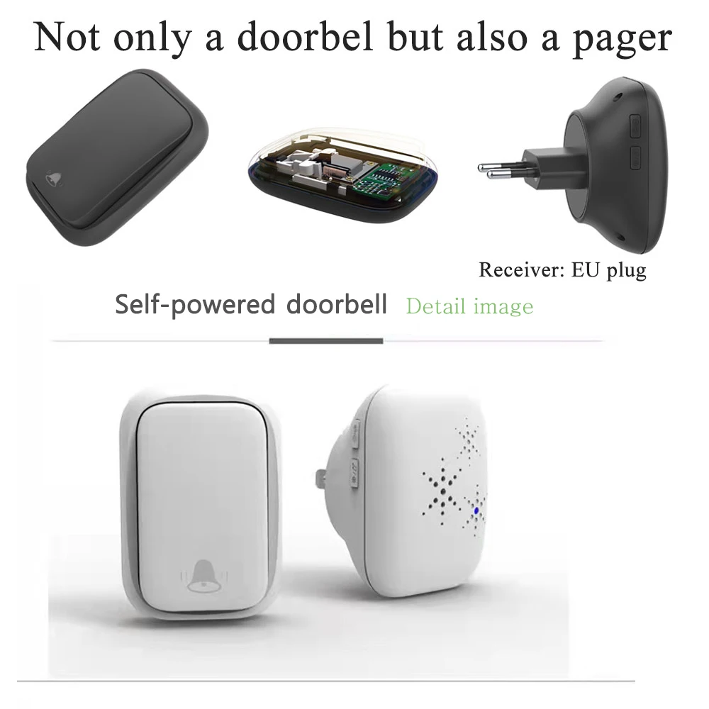 Outdoor Wireless Self Powered Doorbell Waterproof Without Battery Smart Doorbell Set 220V EU Plug For Home Control Long Range