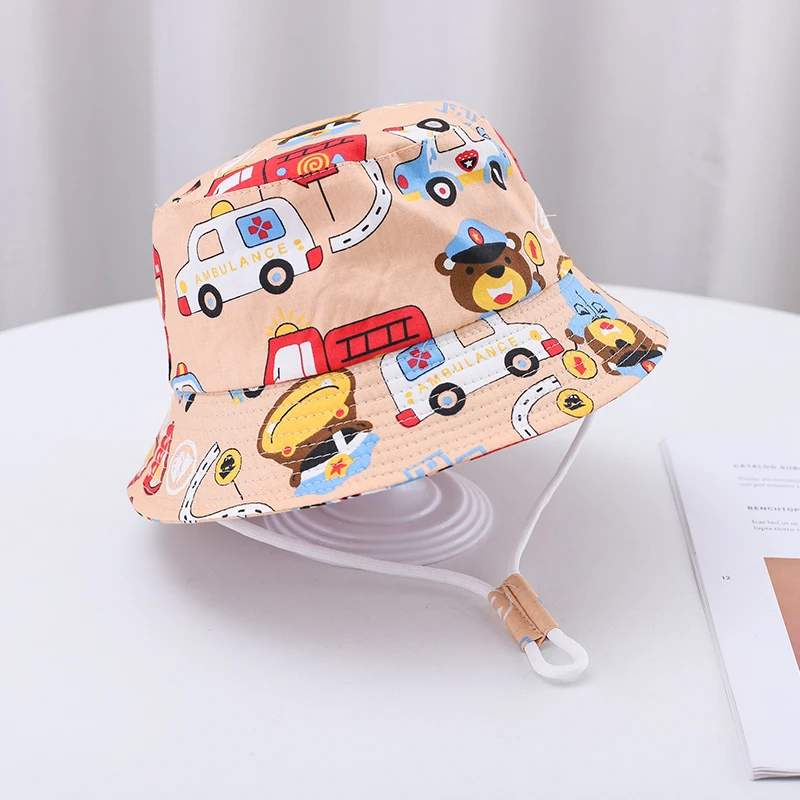 2023 New Fashion Summer Kids Bucket Hat Bob Toddler Baby Cartoon Print UV Protection Fishing Cap