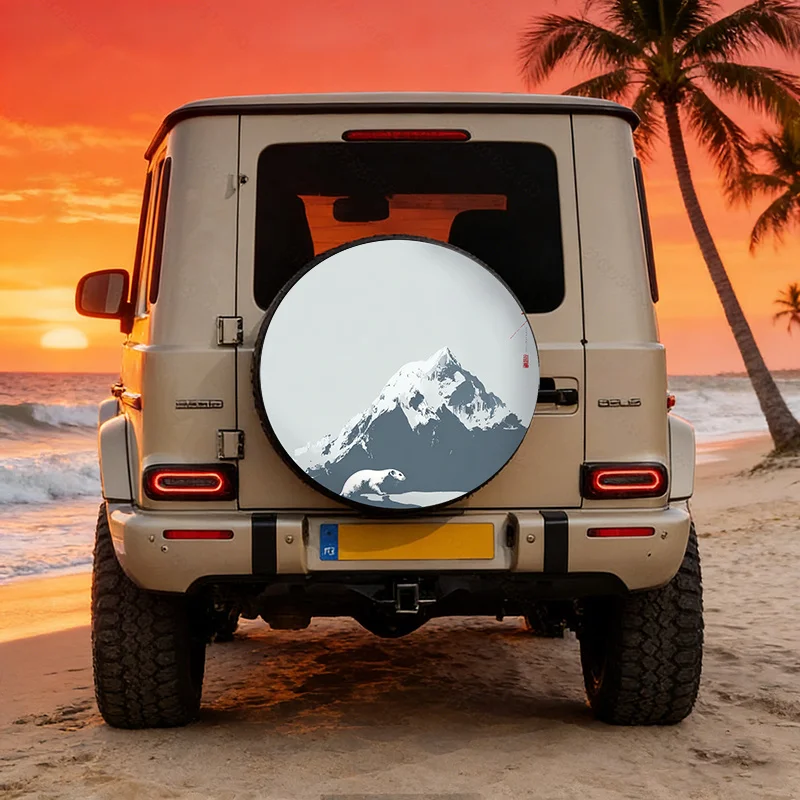 Snow Mountain Animal Pattern Polyester Fiber Car Tire Cover, Universal Fit For Spare Tires