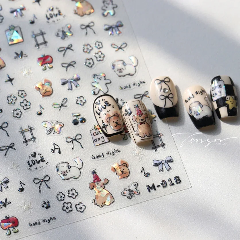 Bowknot الكلب الزهور الدب ستار كعكة الكرز شبكة جرو صافي حقيبة يد كوب الصنوبر الجوز الليزر لامعة مسمار الفن ملصقات مانيكير الشارات