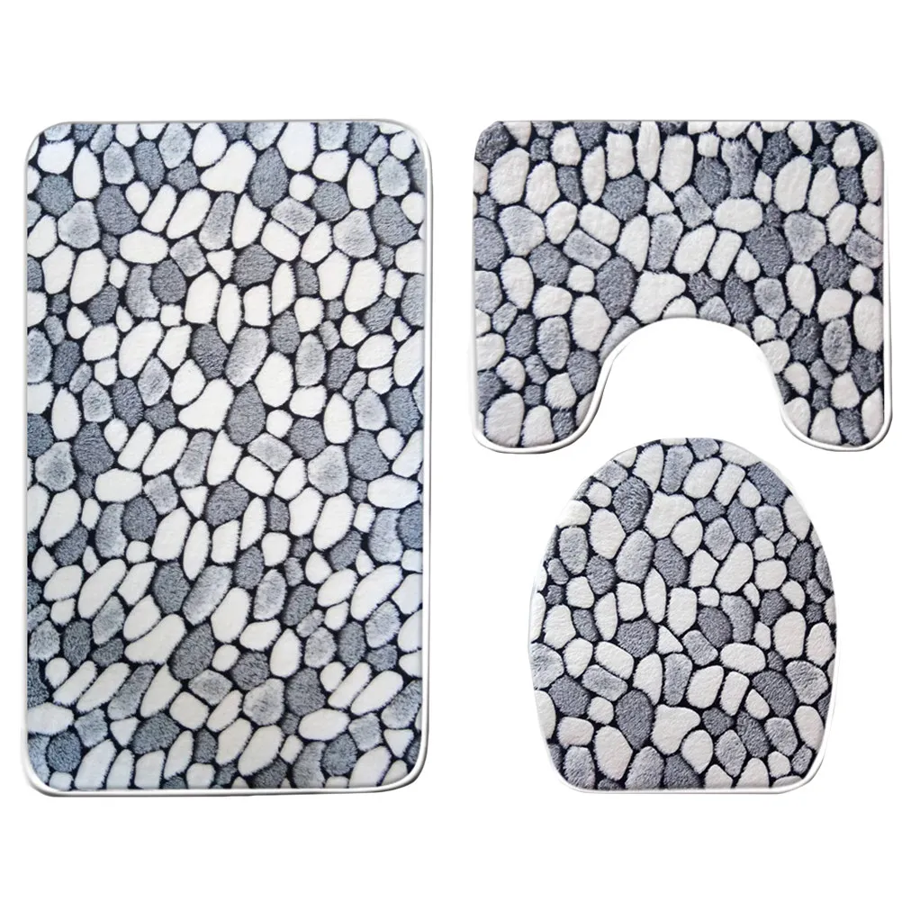 

3Pcs Bath Mat Set Quick Drying Moisture Wicking Anti Skid Toilet Floor Rug for Home Toilet Mat Shower Curtain,toilet Rug Set