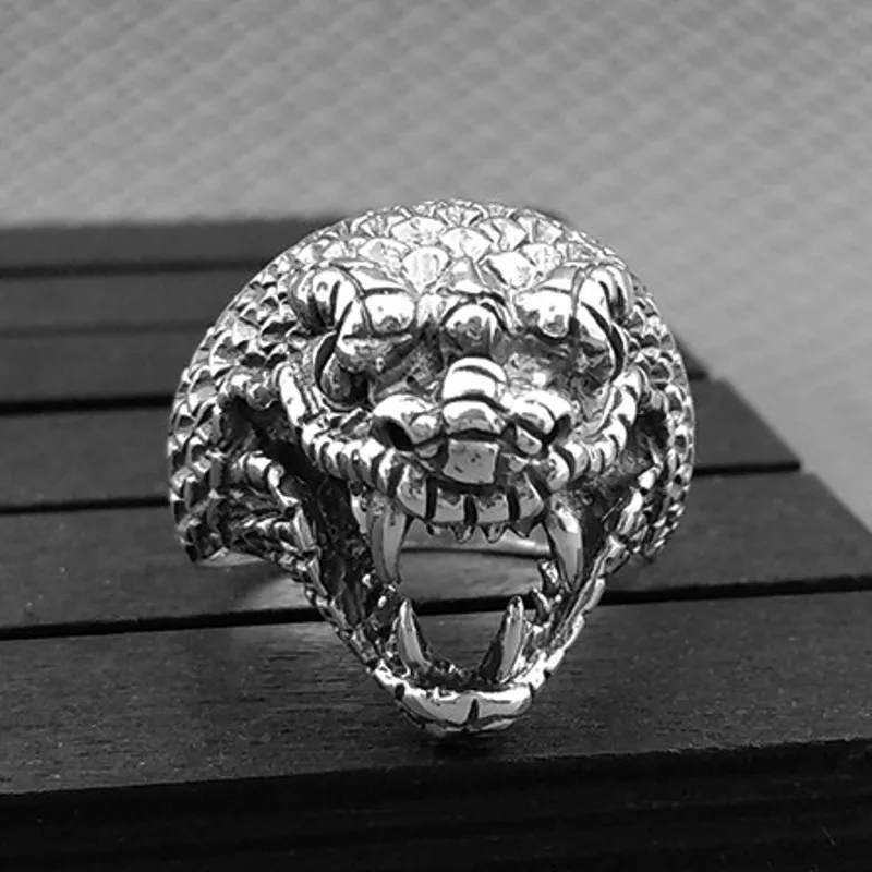 BOCAI  NEW S925 Sterling Silver Retro and Domineering Cobra Ring Men's Gift