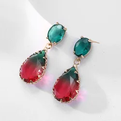 Korean Green Tourmaline Crystal Stone Drop Earrings for Women Trendy Geometric Dangle Earring Pendientes Fashion Jewelry