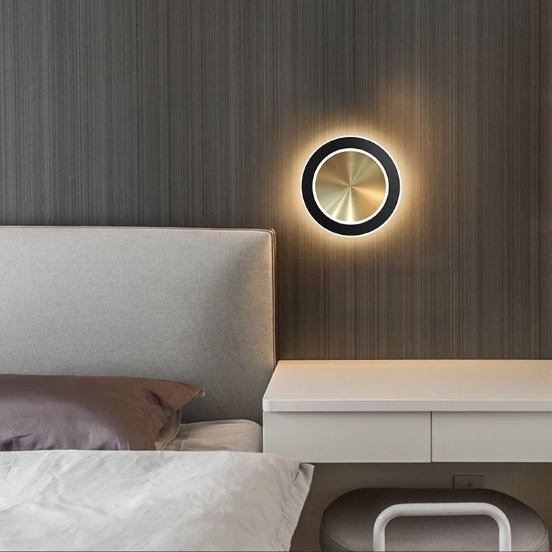 Moderne LED-Wandleuchte für den Innenbereich, kreisförmige, wandmontierte, integrierte LED 3000K-Wandleuchte aus Aluminium