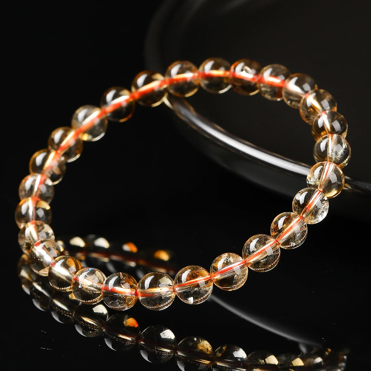 JD Natural Yellow Rutilated Quartz Beaded Elastic Healing Bracelet Ice Transparent Crystal Jewelry Women High Quality Gift