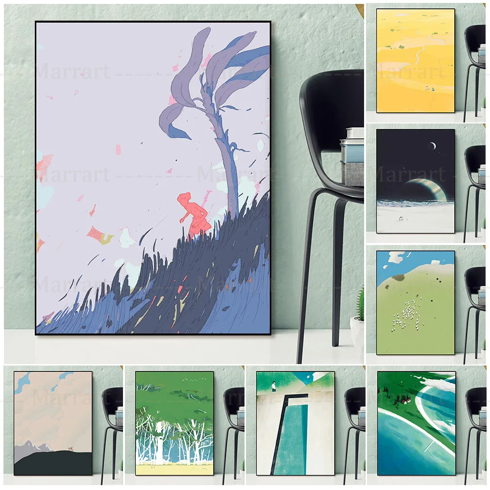 

Fresh Landscape Illustration Nordic Poster And Prints Rural Scenery Wall Art Canvas Painting For Livingroom Bedroom Home Decor