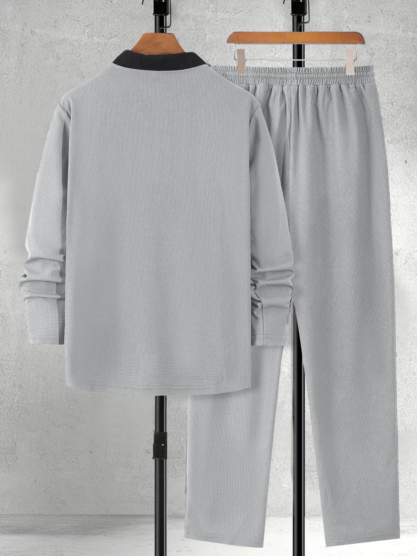 Men's Casual Two-Piece Set Color Block Half Zip Long Sleeve Top with Drawstring Pants