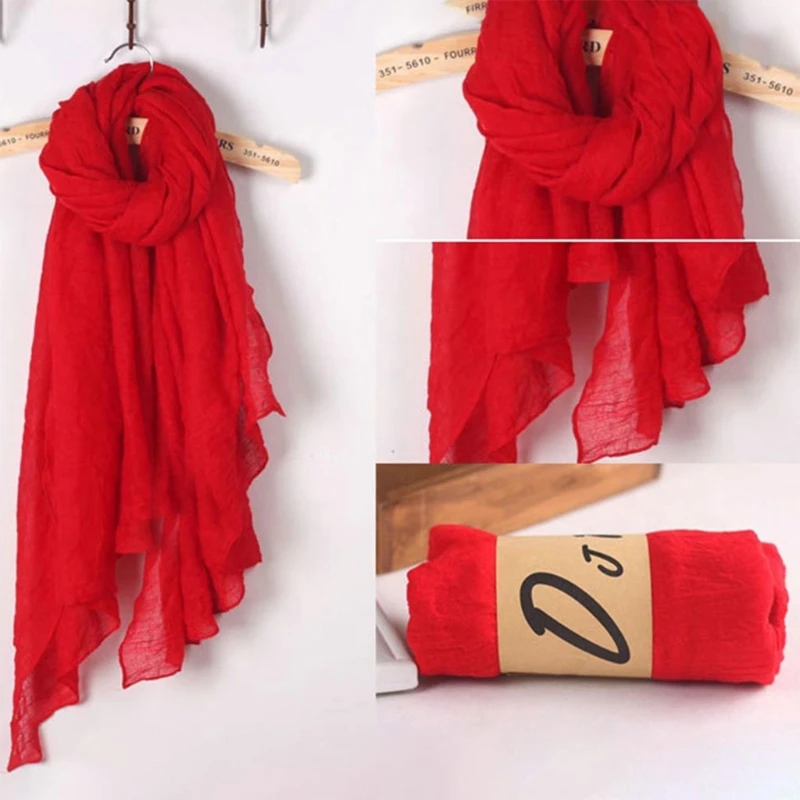 Women Men Fashion Wrap Shawls Pure Color Cotton Linen Lightweight Large Long Scarf for Beach Outdoor Camping Traveling