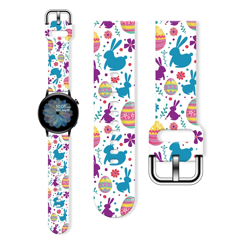 

20mm Easter Egg Rabbit Print Strap for Samsung Galaxy 7/6/5 40/44mm Band Replaceable Bracelet 22mm for Xiaomi Amazfit Watchband