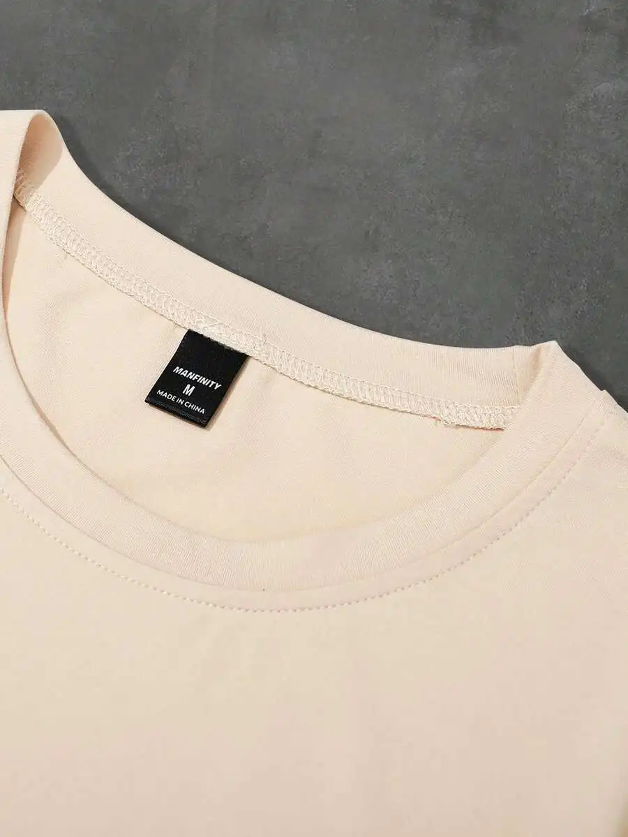 

Men Round Neck Short Sleeve Casual T-Shirt And Drawstring Waist Shorts Two Piece Set