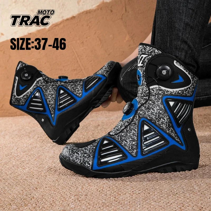 Motorbike Boots Breathable Anti-fall Motocross Protective Shoes Tie Up Men Motos Equipment Outdoor Sports Shoes Big Size 37-47