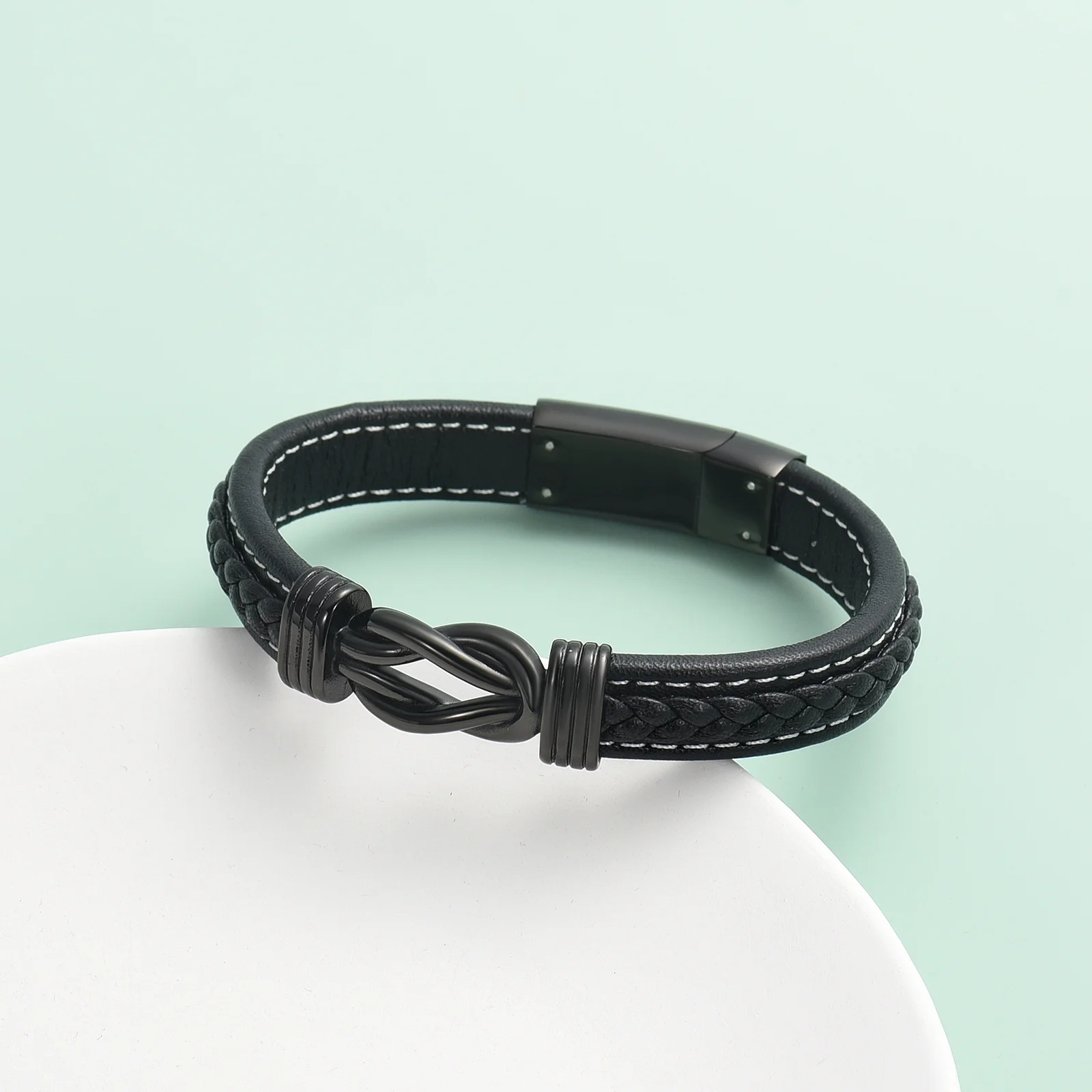 Leather Bangle Knot Locket Men Urn Bracelet Memorial For Human/Pet Ashes Customized Cremation Jewelry