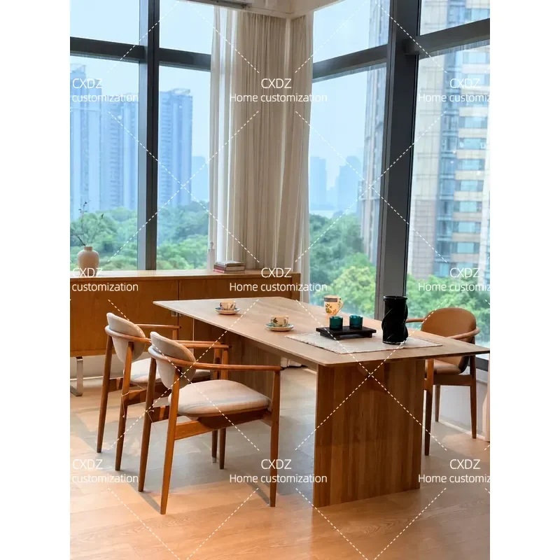 Solid Wood Dining Table Rectangular Modern Simple High End Household Restaurant Tea Table Wabi Sabi Style Furniture