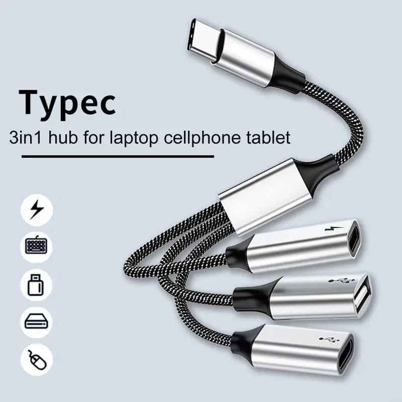 Y4ue Multiport USB C Hub 3 in 1タイプC USB2.0アダプター60W PD USB C Data +