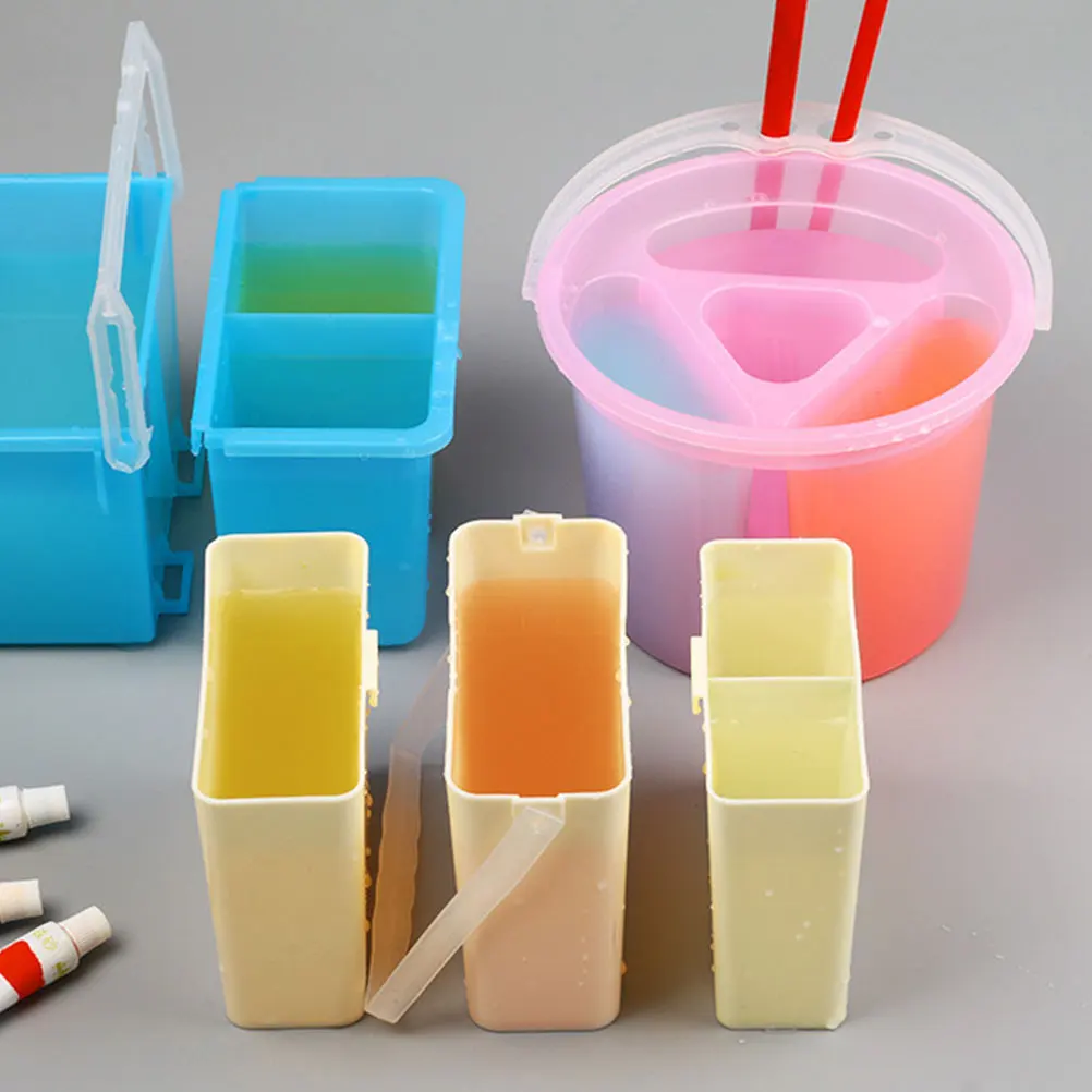 

Washable Pencil Bucket Art Brush Washing Container Triple Paint Holders and Organizers