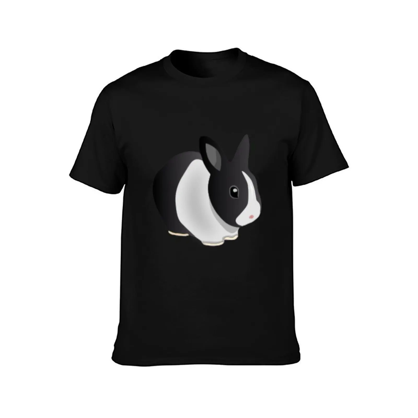 Dutch Black and White Rabbit T-Shirt, Summer Casual Cotton Tee, Oversized Streetwear Tops, Vintage Graphic Print, 100% Cotton