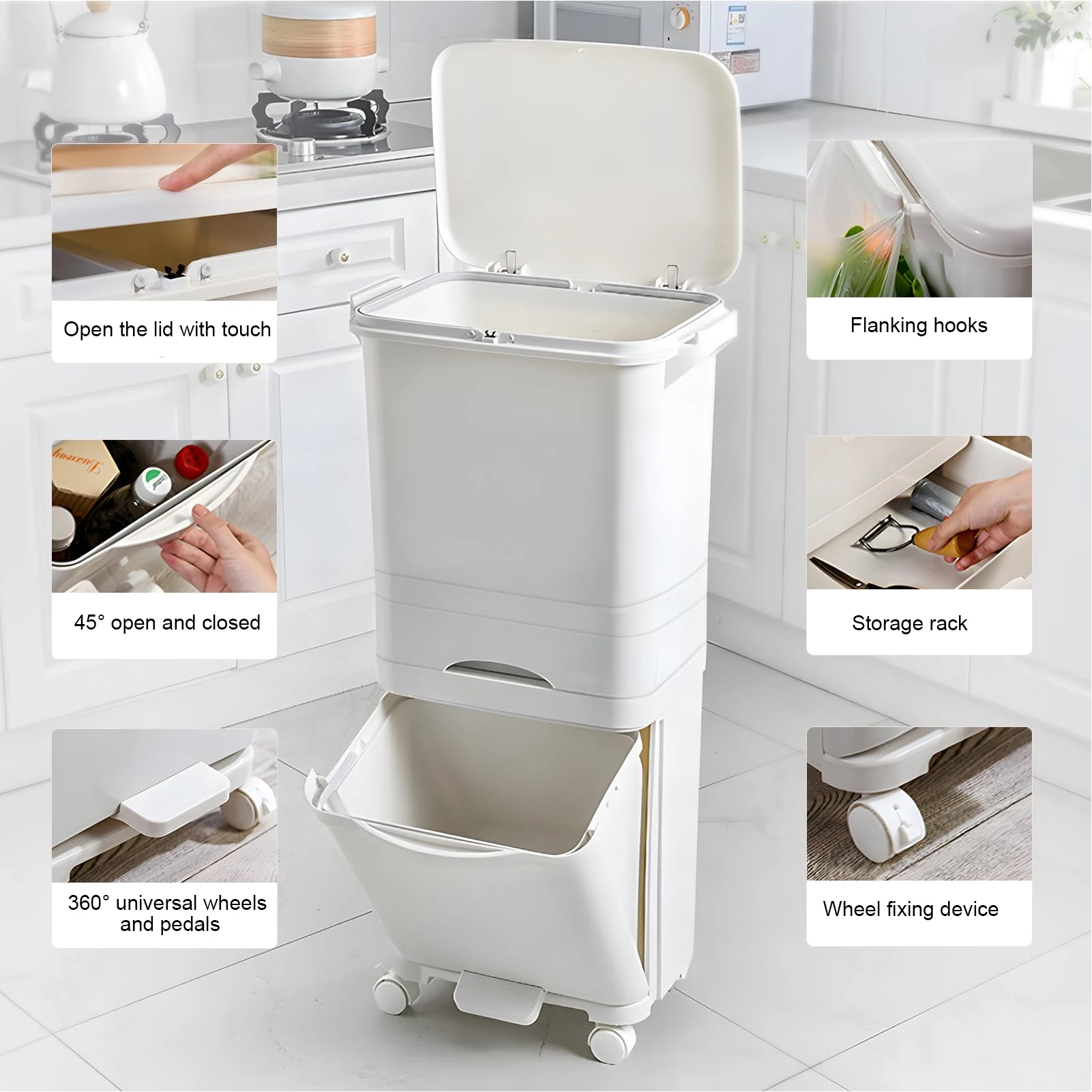 3-Schichtiger Küchenabfalleimer, Große Kapazität für Trocken- und Nassabfalltrennung im Haushalt, Pedal-Mülleimer, Stufenmülleimer. Geeignet für Haushaltsküchen, Wäschereien und Restaurants – Detail 5