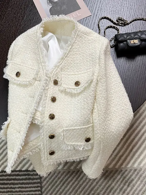 

Тонкая женская куртка с V-образным вырезом, белая, на пуговицах, весна-осень, новинка, молодежный модный дизайн