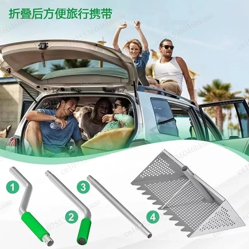 Stainless Steel Beach Cleaning Tool Multifunctional Sand Sorting Rake Outdoor Seaside Gathering Accessory