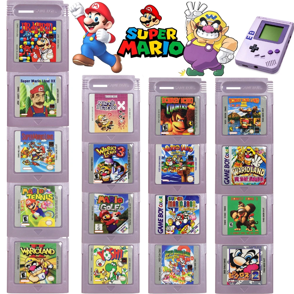 New GBC 16 Bit Video Game Cartridge Wario Land Donkey Kong Yoshi Classic Platform Adventure Retro Game Card for GBC GBA Consoles