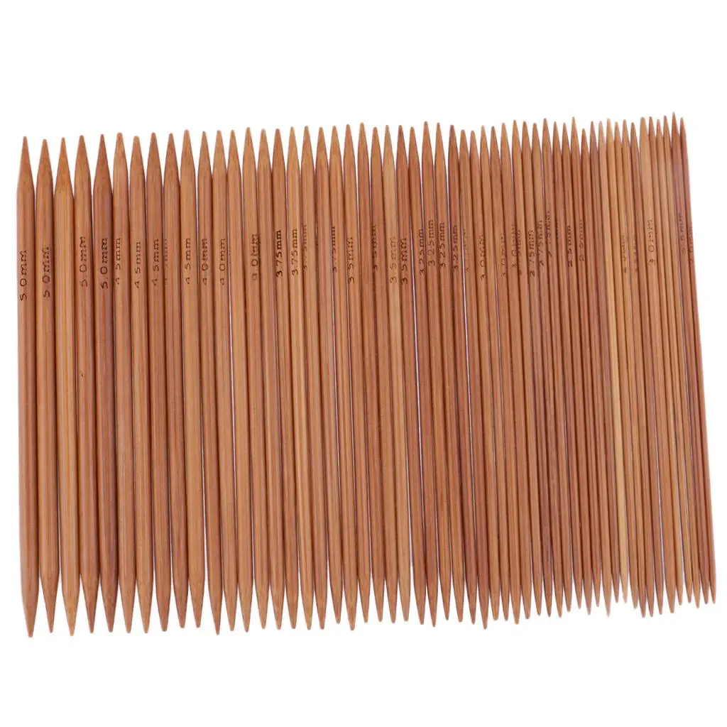 55 Pieces 2.0mm-5.0mm Double Pointed Carbonized Bamboo Knitting Needles Crochet