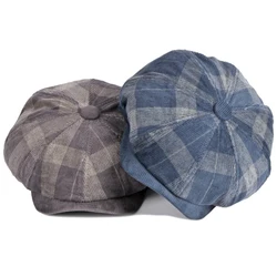 Berets Spring Autumn Men Women Cap Male Female Artist Painter Beret Hat Ivy Flat Beret Cap Plaid Octagonal Newsboy Cap golf hat