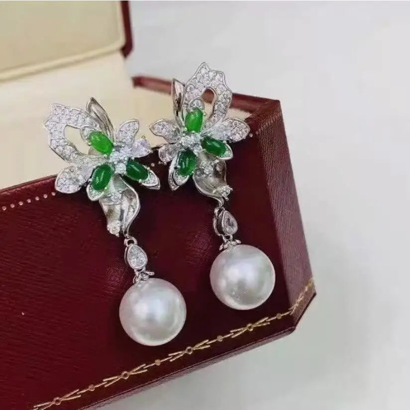 

gorgeous pair of 10-11mm 9-10mm round south sea white pearl earring 925s