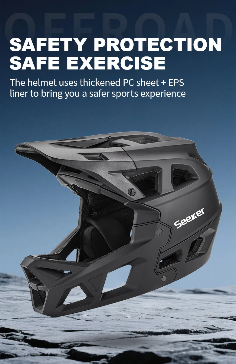Seeker Mountainbike Vollvisierhelm, Ultimatives Belüftungsdesign, Komfortabler Sitz, EPS-Polsterung, MTB Downhill Sicherheitshelm – Detail 1