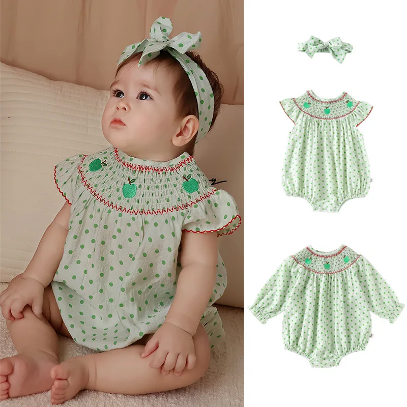 

Детский комбинезон-ромпер 2026 с длинным рукавом, вышитым воротником, для девочек, весна-лето