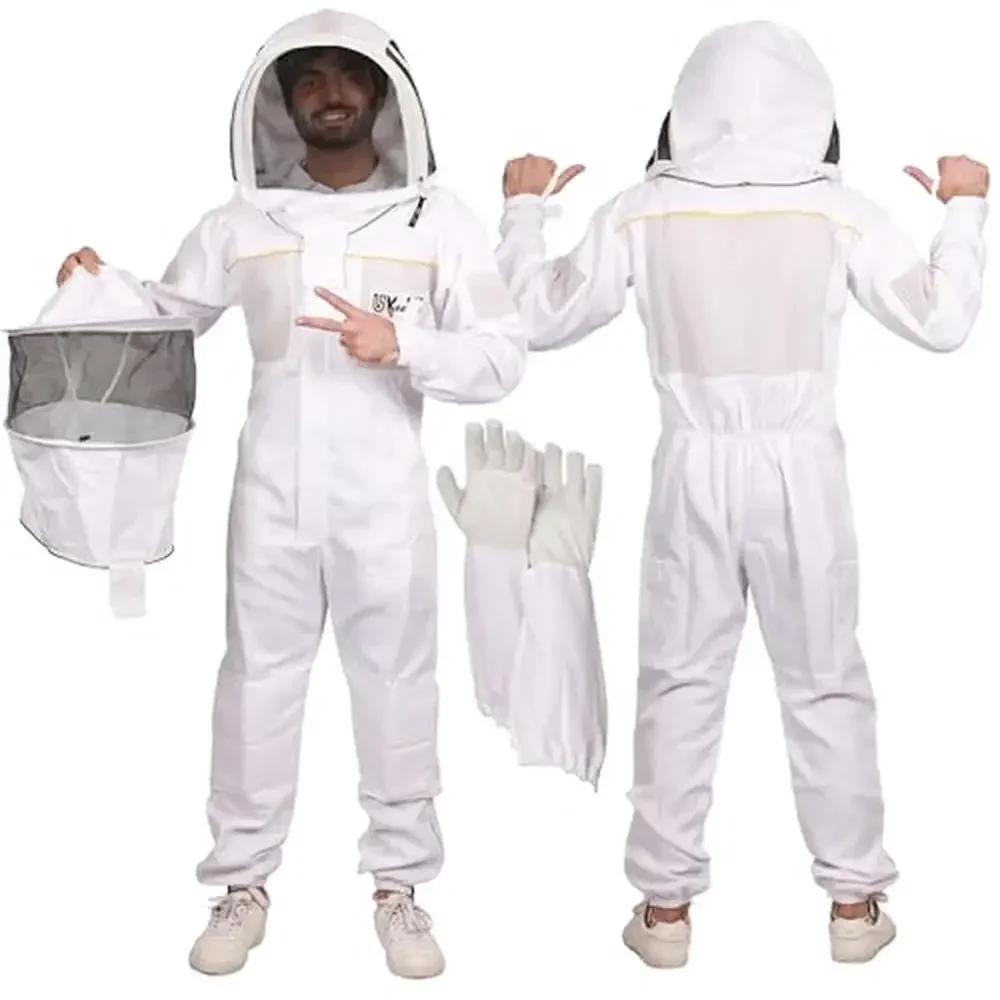 

Ultra Ventilated Bee Suit with Bee Gloves & 2 Veils Heavy-duty 280 gsm Cotton Blend Professional & Beginner Beekeepers Full