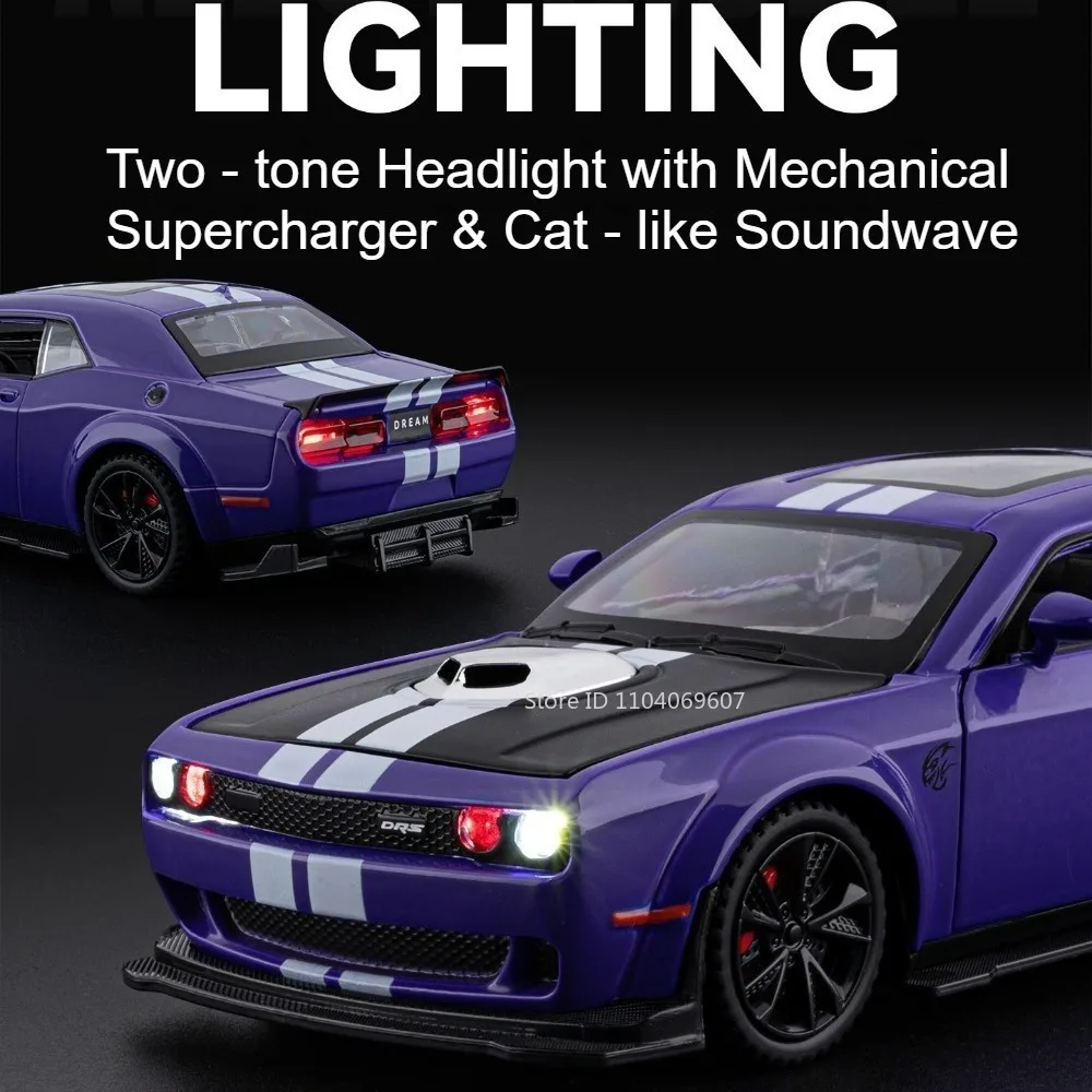 1:32 Hellcat Sports Car Model Toys Alloy Diecast Doors Opened Pull Back Sound Light simulation Interior Decoration Supercars