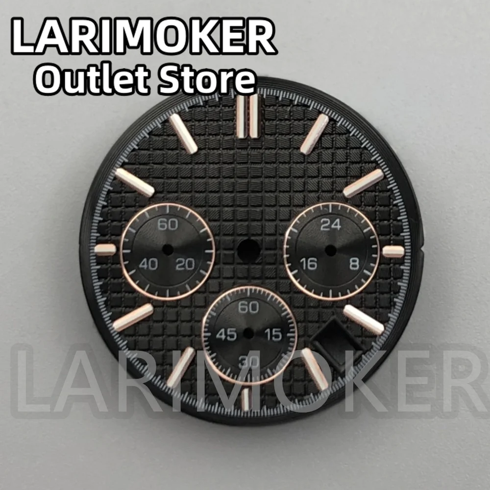 

LARIMOKER 31,5 мм черный циферблат с розовым краем подходит для механизма VK63 VK64, автоматические мужские аксессуары для часов, набор ручек с циферблатом