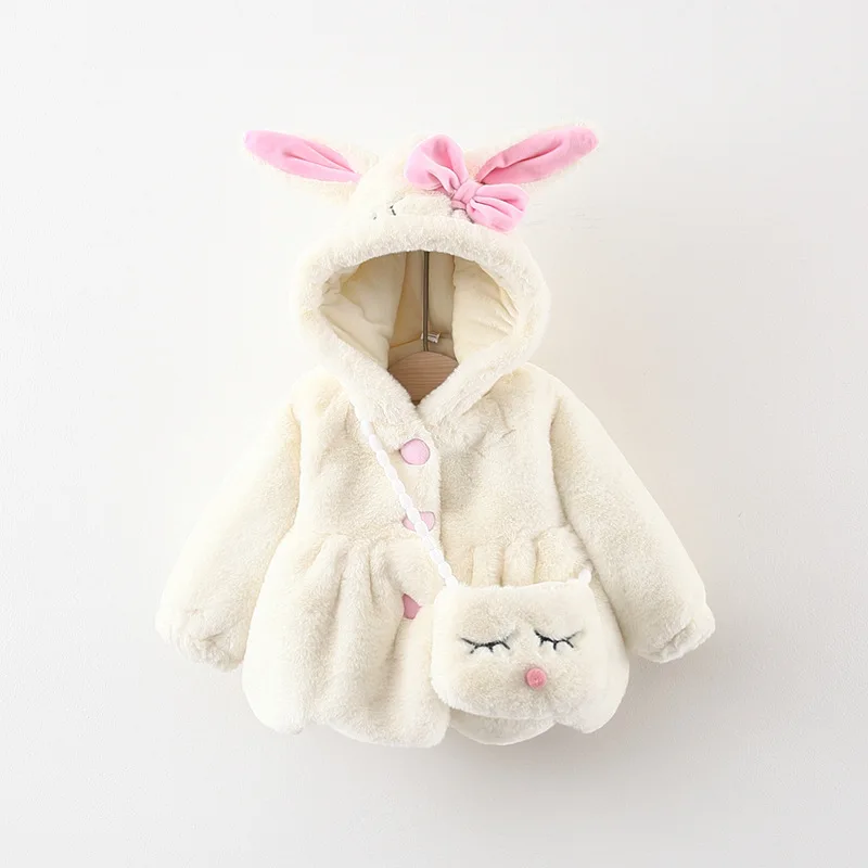 Winter Newborn Baby Girl Clothes Cute Rabbit Ear Plush Baby Jacket Christmas Girls Fur Coat Snowsuit Warm Hooded Infants Outwear