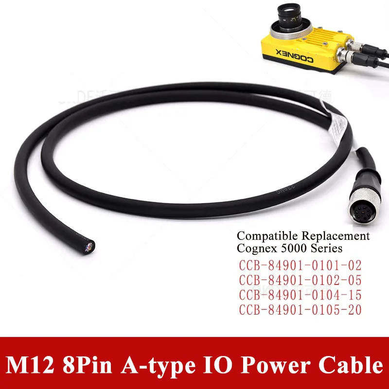 M12 8Pin A-type Communication Line Compatible with Cognex IO Power Line Male Female Shielded Cable 5000 Series CCB-84901-0102-05