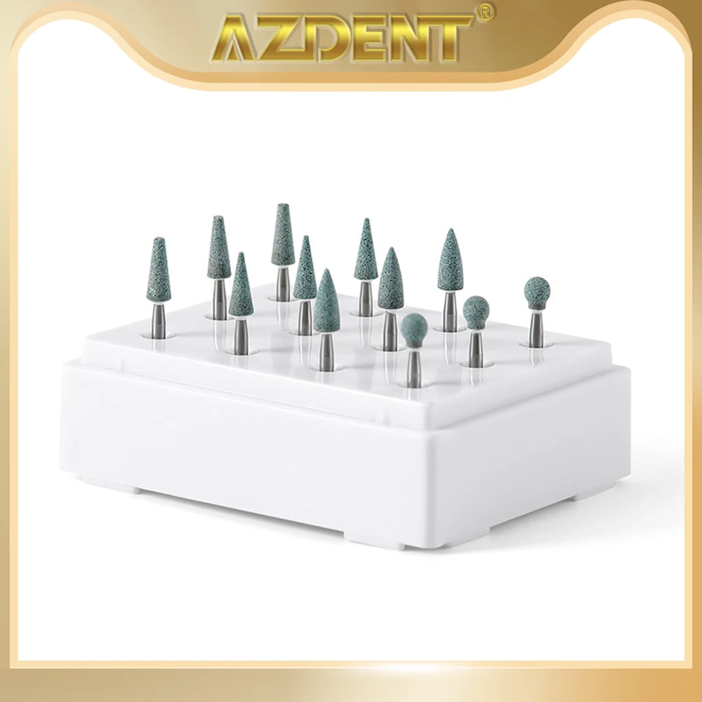 12Pcs Dental Polishing White Stones FG Burs 1.6mm AZDENT Aluminum Oxide Abrasive Fine Coarse Polishing Tool Dentistry Instrument