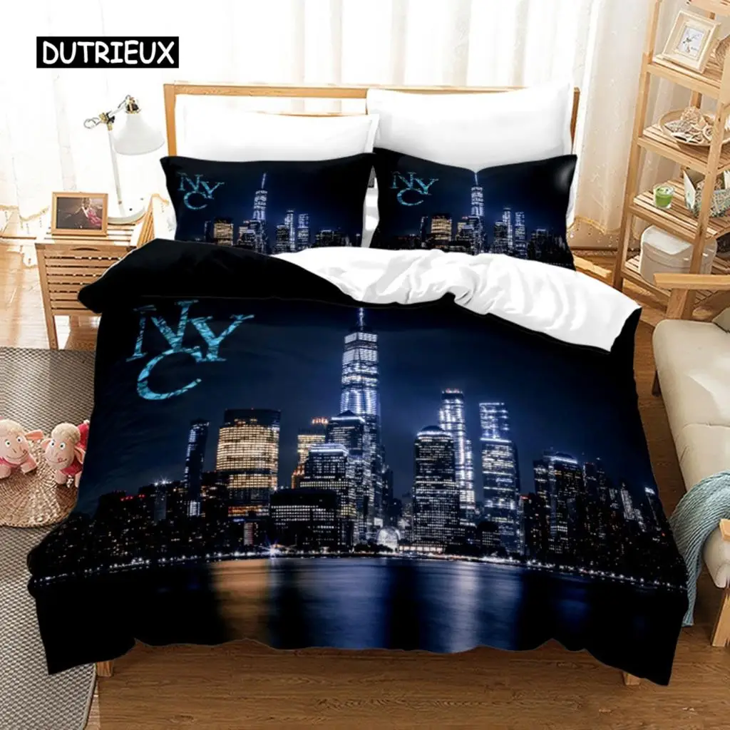 

New York City Night View Bedding Set Queen King Size Comforter Cover / Duvet Cover Pillowcase Set Soft Home Textile Bedclothes