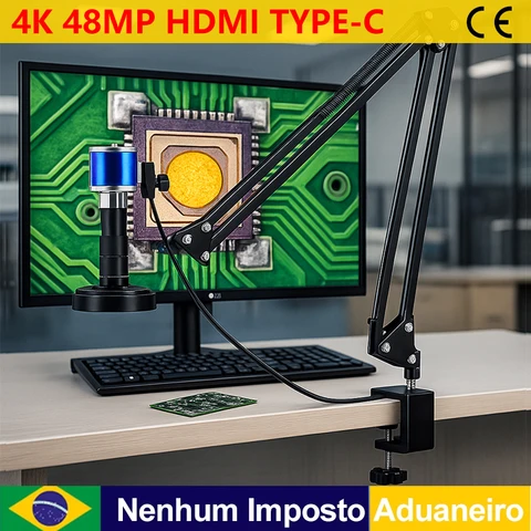 Yizhan 4k 48mp kit de microscópio digital industrial hdmi TYPE-C 0-150x ultra-alta definição inspeção de soldagem suporte de braço oscilante câmera de microscópio microscópio para solda microscópio para PC imagem 4K